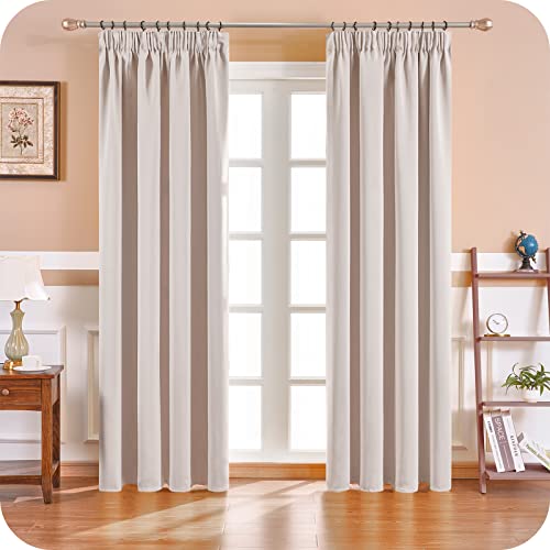 MRTREES Gardinen mit Kräuselband Vorhang Blickdicht Beige kurz verdunkelung 228X117cm (HXB) Schlaufenschals 2er Set Schienensystem für Wohnzimmer Schlafzimmer Mädchen Jugend Curtains von MRTREES