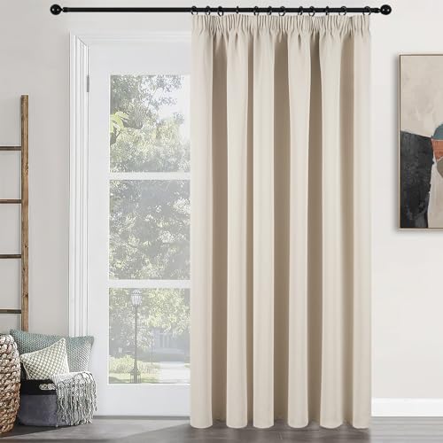 MRTREES Gardinen mit Kräuselband Vorhang Blickdicht Beige kurz verdunkelung 228X228cm (HXB) Schlaufenschals 1er Set Schienensystem für Wohnzimmer Schlafzimmer Mädchen Jugend Curtains von MRTREES