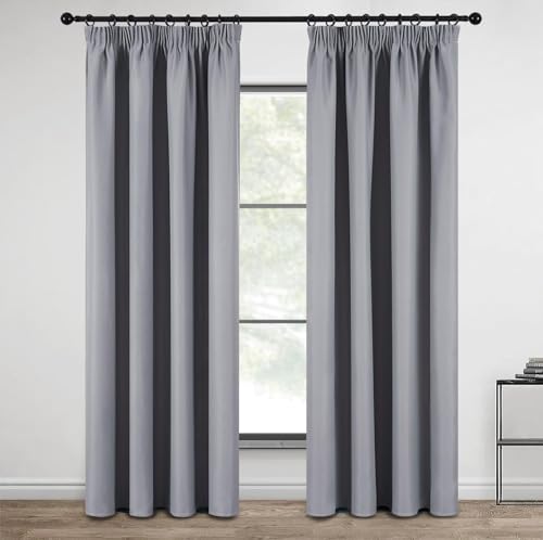 MRTREES Gardinen mit Kräuselband Vorhang Blickdicht Hellgrau kurz verdunkelung 183X168cm (HXB) Schlaufenschals 2er Set Schienensystem für Wohnzimmer Schlafzimmer Mädchen Jugend Curtains von MRTREES