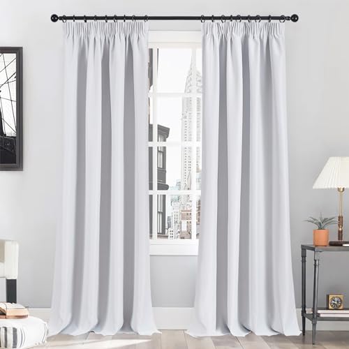 MRTREES Gardinen mit Kräuselband Vorhang Blickdicht Weiß Grau kurz verdunkelung 245X140cm (HXB) Schlaufenschals 2er Set Schienensystem für Wohnzimmer Schlafzimmer Mädchen Jugend Curtains von MRTREES