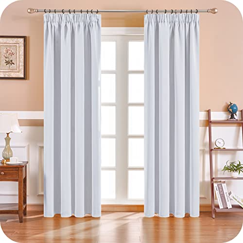 MRTREES Gardinen mit Kräuselband Vorhang Blickdicht Weiß Grau kurz verdunkelung 245X140cm (HXB) Schlaufenschals 2er Set Schienensystem für Wohnzimmer Schlafzimmer Mädchen Jugend Curtains von MRTREES