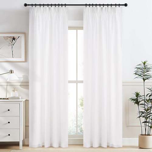 MRTREES Gardinen mit Kräuselband Vorhang Wohnzimmer Modern Vorhänge Weiß Halbtransparente Stores Gardine 225 x 132cm (H x B) 2er Set von MRTREES