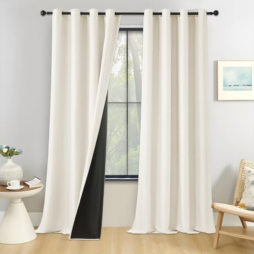 MRTREES Gardinen mit Ösen Blickdicht Hellbeige 2er Set, Thermogardine Wärmeisolierend, Schallschutz Vorhang 250 cm Lang, Blickdichte Vorhänge 140 cm Breit, Abdunkelnde Vorhänge Wohnzimmer von MRTREES