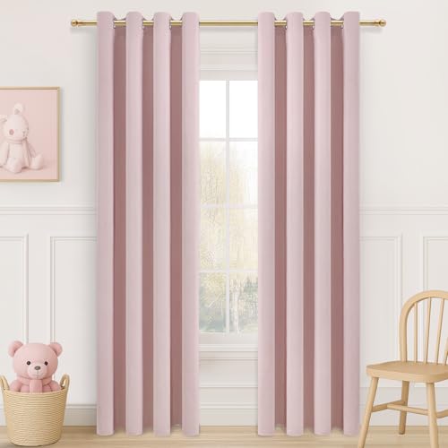 MRTREES Gardinen mit Ösen Blickdicht Hellrosa 2er Set für Kinderzimmer Mädchen, Blickdichte Vorhänge Schlafzimmer 240 cm Lang 140 cm Breit, Blackout Vorhang Fenster Wohnzimmer Modern von MRTREES