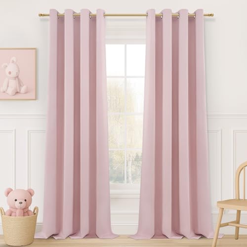 MRTREES Gardinen mit Ösen Blickdicht Hellrosa 2er Set für Kinderzimmer Mädchen, Blickdichte Vorhänge Schlafzimmer 245 cm Lang 140 cm Breit, Blackout Vorhang Fenster Wohnzimmer Modern von MRTREES