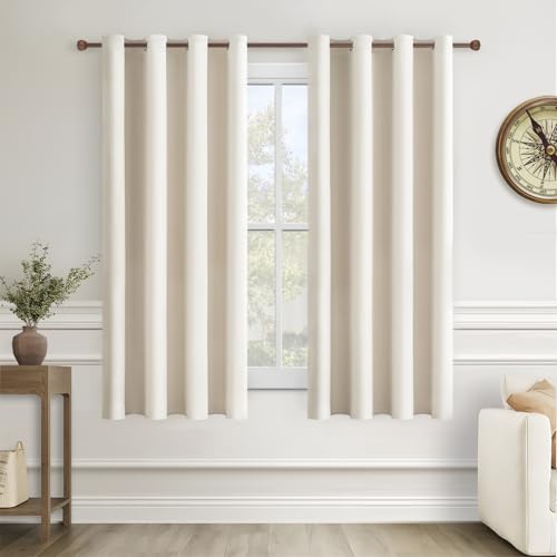 MRTREES Gardinen mit Ösen Kurz für Fenster Wohnzimmer Modern, Vorhänge Schlafzimmer Kinderzimmer Blickdicht Hellbeige 2er Set 145 cm Lang, Vorhang Lichtundurchlässig 140 cm Breit von MRTREES