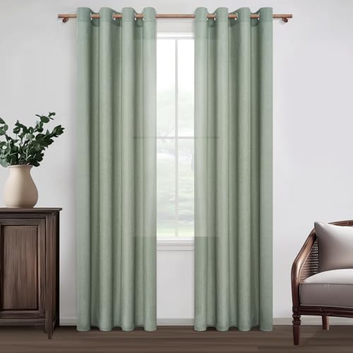 MRTREES Gardinen mit Ösen Leinenoptik Halbtransparent Salbeigrün für Wohnzimmer Modern 2er Set, Ösenvorhang Vorhänge Schlafzimmer 225 cm Lang 140 cm Breit Vorhang Leinen Fenster Kinderzimmer von MRTREES