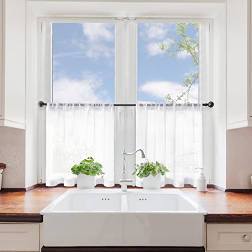 MRTREES Küchenvorhänge Stores Gardine Weiß Wohnzimmer Gardinen modern Schlaufenschal 2er Set 45×120cm (H×B) Vorhänge Leinenoptik halbtransparent Schals Vorhang kurz von MRTREES