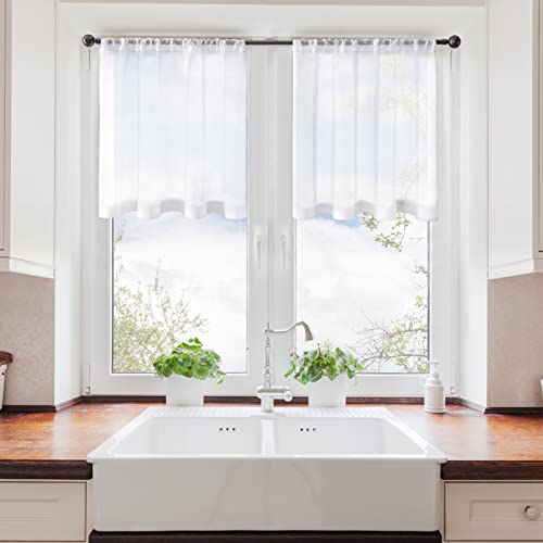 MRTREES Küchenvorhänge Stores Gardine Weiß Wohnzimmer Gardinen modern Schlaufenschal 2er Set 60×120cm (H×B) Vorhänge Leinenoptik halbtransparent Schals Vorhang kurz von MRTREES