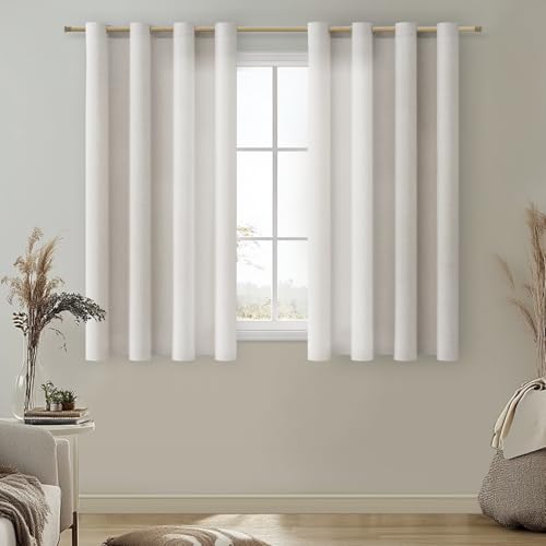 MRTREES Leinen Gardinen Wohnzimmer Modern Kurz 160cm Lang, 140cm Breit, Gardinen Schlafzimmer mit Ösen 2er Set, Vorhang Leinenoptik Halbtransparent Landhausstil, Linen Curtains von MRTREES