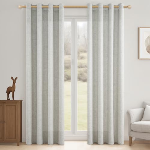 MRTREES Leinen Vorhang Landhausstil Wohnzimmer Gardinen mit Ösen 2er Set Vorhänge Leinenoptik Halbtransparent, 240 cm Lang, 140 cm Breit, Gardinen Stores Fertig Curtains Living Room von MRTREES