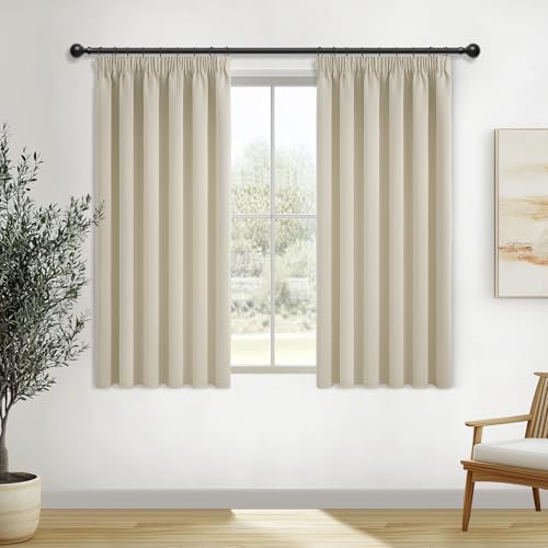 MRTREES Scheibengardinen modern Gardinenschienen vorhänge beige kurz verdunkelungsvorhänge 145X140cm (HXB) türvorhänge Gardinen mit Kräuselband Vorhang Blickdicht für küchengardinen Curtains von MRTREES