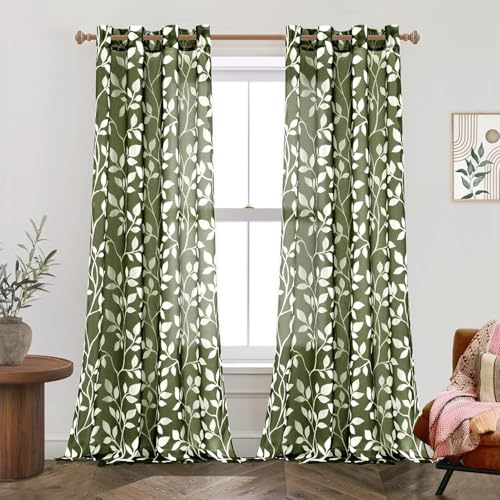 MRTREES Schlafzimmer Gardinen Voile mit Ösen und Vorhänge Transparen mit Muster Weißen Blätterdrucken Vorhang Olivgrün Wohnzimmer Modern 2er Set, 245 cm Lang, 140 cm Breit, Sheer Curtains MRTREES Schlafzimmer Gardinen Voile mit Ösen und Vorhänge Transparen mit Muster Weißen Blätterdrucken Vorhang Olivgrün Wohnzimmer Modern 2er Set, 245 cm Lang, 140 cm Breit, Sheer Curtains von MRTREES