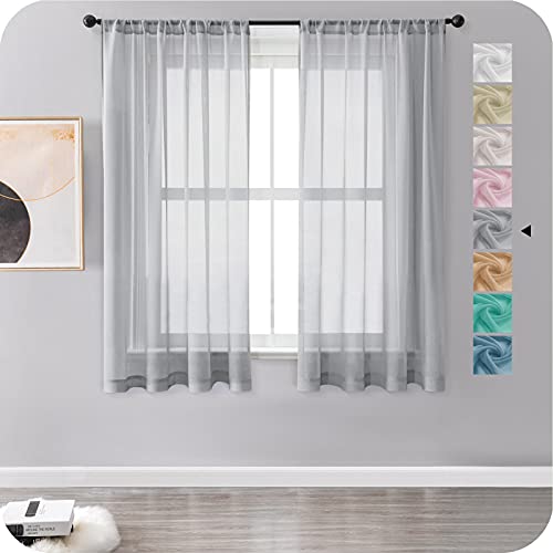 MRTREES Stores Gardine Grau Wohnzimmer Gardinen modern Schlaufenschal 2er Set 122×140cm (H×B) Vorhänge Leinenoptik halbtransparent Schals Vorhang kurz von MRTREES