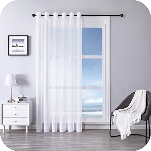 MRTREES Stores Gardine Weiß Wohnzimmer Gardinen modern Schlaufenschal 1er Set 225×300cm (H×B) Vorhänge mit Ösen in Leinenoptik halbtransparent Schals Vorhang kurz von MRTREES