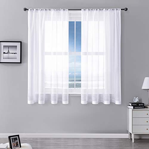 MRTREES Stores Gardine Weiß Wohnzimmer Gardinen modern Schlaufenschal 2er Set 122×140cm (H×B) Vorhänge Leinenoptik halbtransparent Schals Vorhang kurz von MRTREES