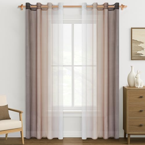 MRTREES Stores Gardinen Voile mit Ösen Transparente 2er Set Farbverlauf Hellbraun, Vorhang Durchsichtig Ösenschal 225 cm Lang 140 cm Breit Vorhänge für Wohnzimmer Schlafzimmer Kinderzimmer von MRTREES
