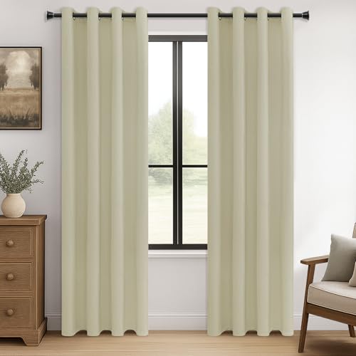 MRTREES Thermovorhang Kälteschutz Vorhang Blickdicht mit Ösen 2er Set, 210 cm Lang, 140 cm Breit, Gardinen Verdunkelnd Vorhänge Beige für Tür Wohnzimmer Schlafzimmer, Blackout Curtains von MRTREES
