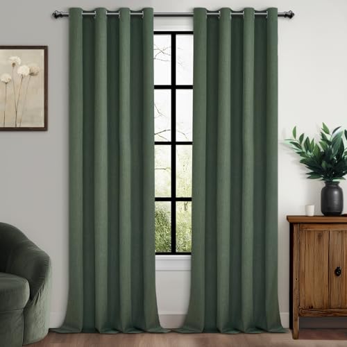 MRTREES Verdunklungsvorhänge mit Ösen Leinen Gardinen 100% Blickdicht Wohnzimmer 2er Set, Schallschutz Vorhang Kinderzimmer 245 cm Lang 140 cm Breit Blackout Curtains Living Room, Oliv-grün von MRTREES