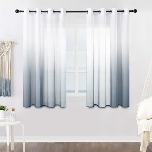 MRTREES Voile Gardinen Farbverlauf Leinenoptik Transparent Vorhang Kurz Tüllvorhang mit Ösen in Grau Weiß Verlauf 175×140cm (H×B) Modern für Dekoration Kinderzimmer Wohnzimmer Schlafzimmer 2er-Set von MRTREES