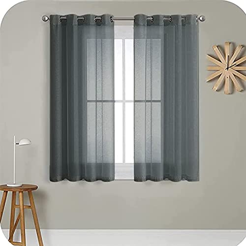 MRTREES Voile Gardinen Vorhang halbtransparent kurz mit Ösen in Leinenoptik Stores Gardinen Schals für Wohnzimmer Schlafzimmer Kinderzimmer Anthrazit 137×117cm (H×B) 2er Set von MRTREES