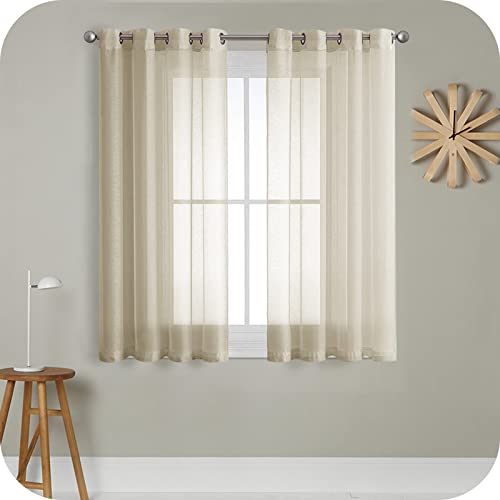 MRTREES Voile Gardinen Vorhang halbtransparent kurz mit Ösen in Leinenoptik Stores Gardinen Schals für Wohnzimmer Schlafzimmer Kinderzimmer Beige 137×140cm (H×B) 2er Set von MRTREES