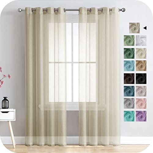 MRTREES Voile Gardinen Vorhang halbtransparent kurz mit Ösen in Leinenoptik Stores Gardinen Schals für Wohnzimmer Schlafzimmer Kinderzimmer Beige 245×140cm (H×B) 2er Set von MRTREES