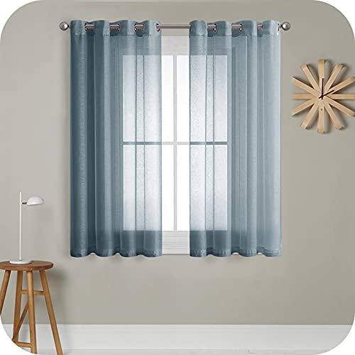 MRTREES Voile Gardinen Vorhang halbtransparent kurz mit Ösen in Leinenoptik Stores Gardinen Schals für Wohnzimmer Schlafzimmer Kinderzimmer Dunkelblau 137×140cm (H×B) 2er Set von MRTREES