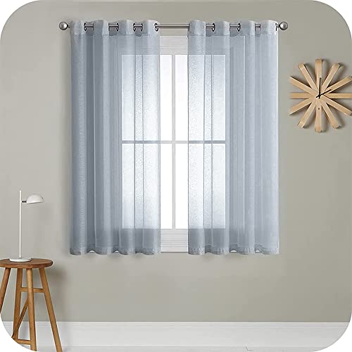MRTREES Voile Gardinen Vorhang halbtransparent kurz mit Ösen in Leinenoptik Stores Gardinen Schals für Wohnzimmer Schlafzimmer Kinderzimmer Grau 145×140cm (H×B) 2er Set von MRTREES