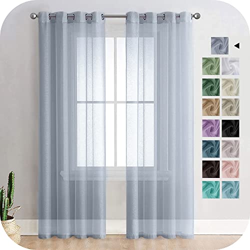 MRTREES Voile Gardinen Vorhang halbtransparent kurz mit Ösen in Leinenoptik Stores Gardinen Schals für Wohnzimmer Schlafzimmer Kinderzimmer Grau 260×140cm (H×B) 2er Set von MRTREES