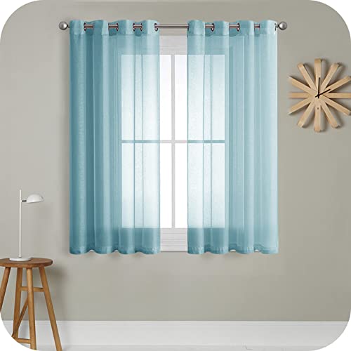 MRTREES Voile Gardinen Vorhang halbtransparent kurz mit Ösen in Leinenoptik Stores Gardinen Schals für Wohnzimmer Schlafzimmer Kinderzimmer Hellblau 160×140cm (H×B) 2er Set von MRTREES