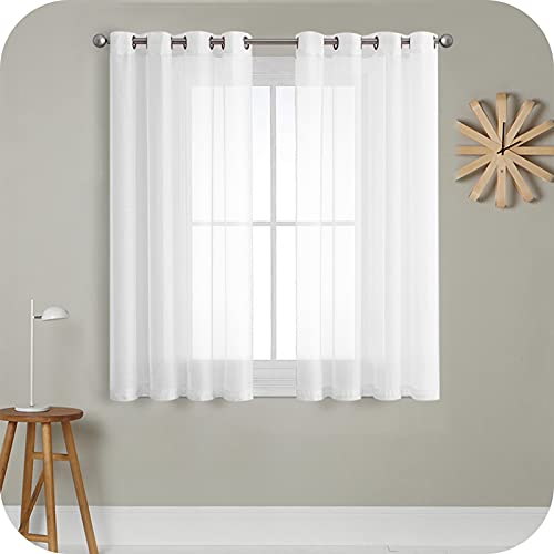 MRTREES Voile Gardinen Vorhang halbtransparent kurz mit Ösen in Leinenoptik Stores Gardinen Schals für Wohnzimmer Schlafzimmer Kinderzimmer Weiß 137×167cm (H×B) 2er Set von MRTREES