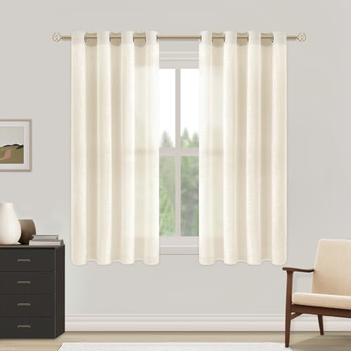MRTREES Voile Gardinen kurz 2er-Set Leinenoptik Vorhang mit Ösen im Modernen Stores Gardinen Schals Cremeweiß Elfenbeinweiß 160×140 (H×B) für Wohnzimmer Schlafzimmer Kinderzimmer von MRTREES