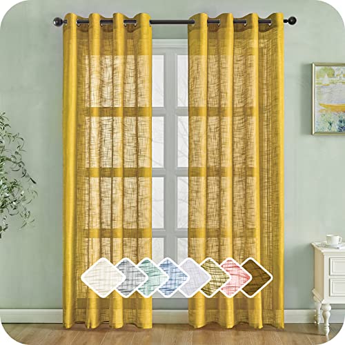 MRTREES Voile Gardinen kurz 2er-Set Leinenoptik Vorhang mit Ösen im Modernen Stores Gardinen Schals Senfgelb 260×140 (H×B) für Wohnzimmer Schlafzimmer Kinderzimmer von MRTREES