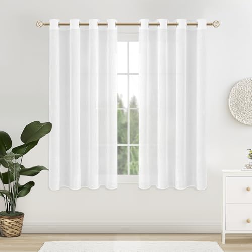 MRTREES Voile Gardinen kurz 2er-Set Leinenoptik Vorhang mit Ösen im Modernen Stores Gardinen Schals Weiß 145×140 (H×B) für Wohnzimmer Schlafzimmer Kinderzimmer von MRTREES