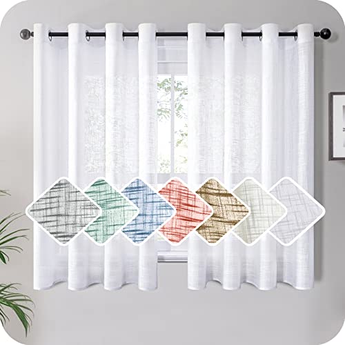 MRTREES Voile Gardinen kurz 2er-Set Leinenoptik Vorhang mit Ösen im Modernen Stores Gardinen Schals Weiß 175×140 (H×B) für Wohnzimmer Schlafzimmer Kinderzimmer von MRTREES