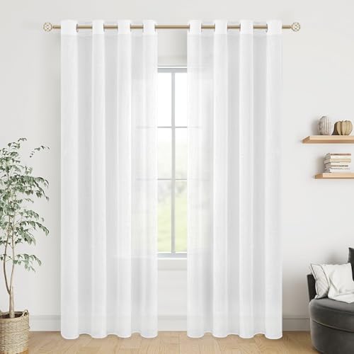 MRTREES Voile Gardinen kurz 2er-Set Leinenoptik Vorhang mit Ösen im Modernen Stores Gardinen Schals Weiß 225×140 (H×B) für Wohnzimmer Schlafzimmer Kinderzimmer von MRTREES