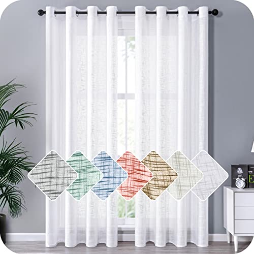 MRTREES Voile Gardinen kurz 2er-Set Leinenoptik Vorhang mit Ösen im Modernen Stores Gardinen Schals Weiß 245×140 (H×B) für Wohnzimmer Schlafzimmer Kinderzimmer von MRTREES