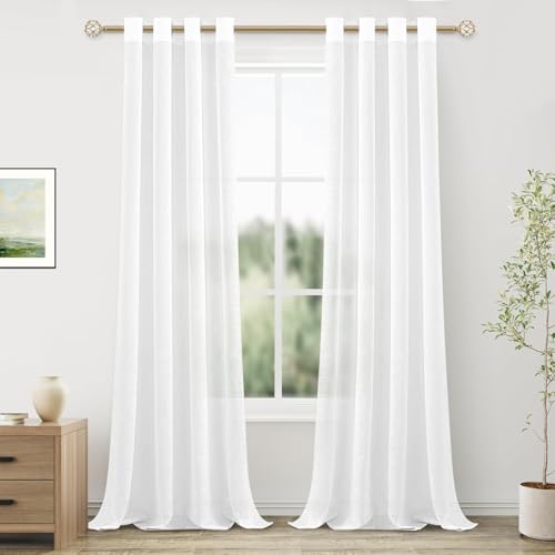 MRTREES Voile Gardinen kurz 2er-Set Leinenoptik Vorhang mit Ösen im Modernen Stores Gardinen Schals Weiß 260×140 (H×B) für Wohnzimmer Schlafzimmer Kinderzimmer von MRTREES