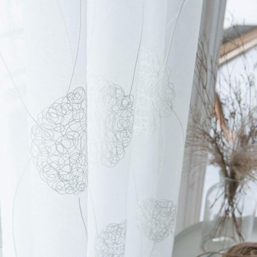 MRTREES Voile Vorhänge halbtransparent Vorhang kurz im Blumen Stickerei Modernen Wohnstil Sheer Gardinen Weiß 225×140cm (H × B) für Wohnzimmer Schlafzimmer Kinderzimmer 2er- Set von MRTREES