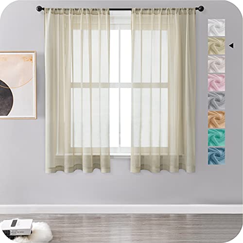 MRTREES Vorhänge Gardinen mit Store Vorhang Voile halbtransparent kurz in Leinenoptik Gardine Schals Beige Creme 137×140cm (H×B) für Wohnzimmer Schlafzimmer Kinderzimmer 2er Set von MRTREES