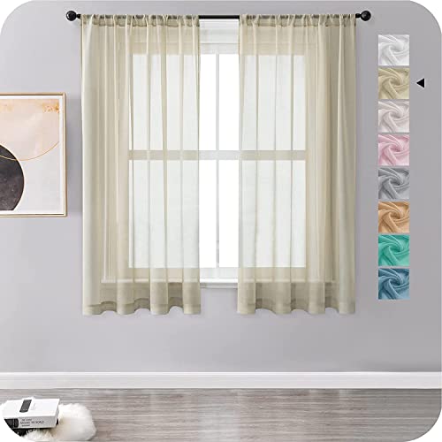 MRTREES Vorhänge Gardinen mit Store Vorhang Voile halbtransparent kurz in Leinenoptik Gardine Schals Beige Creme 145×140cm (H×B) für Wohnzimmer Schlafzimmer Kinderzimmer 2er Set von MRTREES