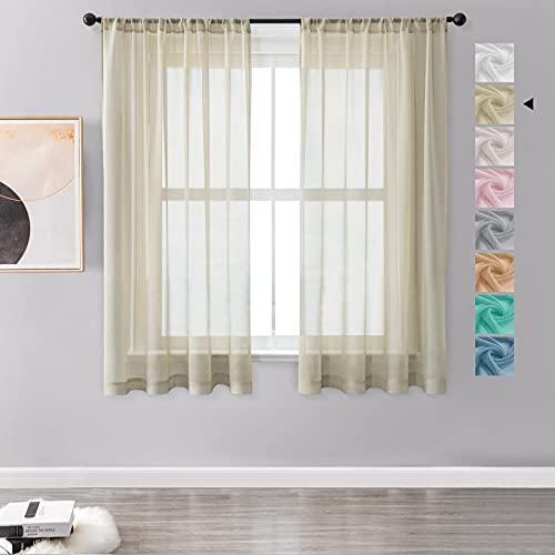 MRTREES Vorhänge Gardinen mit Store Vorhang Voile halbtransparent kurz in Leinenoptik Gardine Schals Beige Creme 160×140cm (H×B) für Wohnzimmer Schlafzimmer Kinderzimmer 2er Set von MRTREES