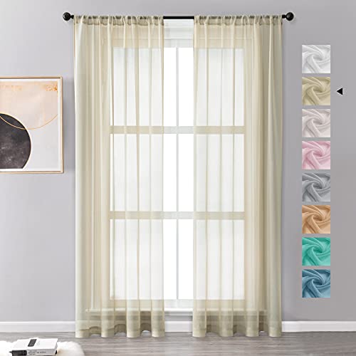 MRTREES Vorhänge Gardinen mit Store Vorhang Voile halbtransparent kurz in Leinenoptik Gardine Schals Beige Creme 225×140cm (H×B) für Wohnzimmer Schlafzimmer Kinderzimmer 2er Set von MRTREES