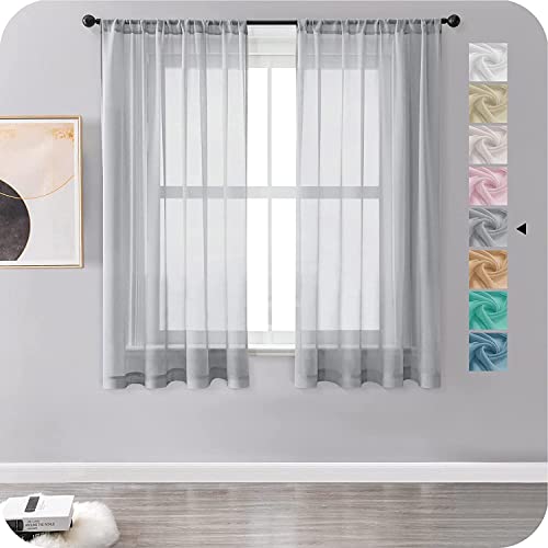 MRTREES Vorhänge Gardinen mit Store Vorhang Voile halbtransparent kurz in Leinenoptik Gardine Schals Grau 145×140cm (H×B) für Wohnzimmer Schlafzimmer Kinderzimmer 2er Set von MRTREES