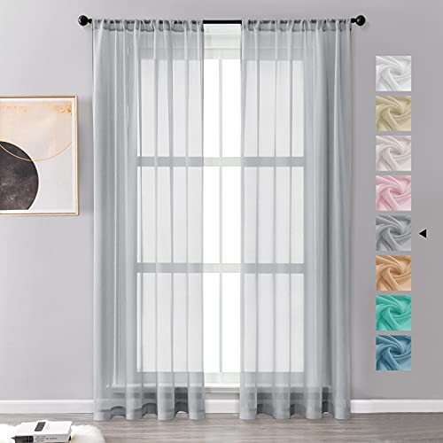 MRTREES Vorhänge Gardinen mit Store Vorhang Voile halbtransparent kurz in Leinenoptik Gardine Schals Grau 245×140cm (H×B) für Wohnzimmer Schlafzimmer Kinderzimmer 2er Set von MRTREES