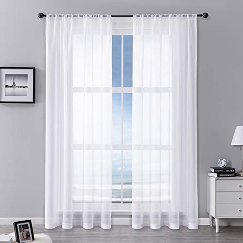 MRTREES Vorhänge Gardinen mit Store Vorhang Voile halbtransparent kurz in Leinenoptik Gardine Schals Weiß 245×140cm (H×B) für Wohnzimmer Schlafzimmer Kinderzimmer 2er Set von MRTREES