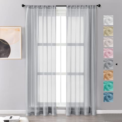 MRTREES Vorhänge Grau Halbtransparent 200cm x 140cm (HXB) 2er Set Vorhänge mit Stangendurchzug Curtains Living Room Vorhang Grau Durchsichtig für Wohnzimmer Schlafzimmer und Kinderzimmer von MRTREES