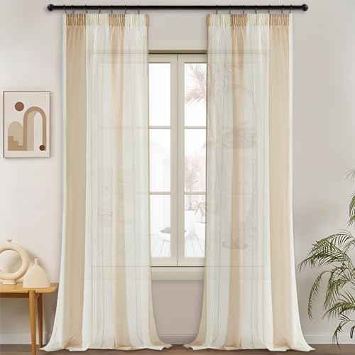MRTREES Vorhänge Halbtransparent Gardinen Kinderzimmer Mädchen Gardinen mit Kräuselband Kurz Beige und Weiss 2er Set 260x140 cm Curtains Living Room von MRTREES