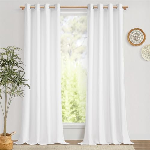 MRTREES Vorhänge Wohnzimmer mit Ösen Weiss Leinenoptik Halbtransparent Voile Gardinen Weiß Leinen Schlafzimmer Ösenvorhang Linen Curtains Living Room 2er Set H 280 x B 140 cm von MRTREES